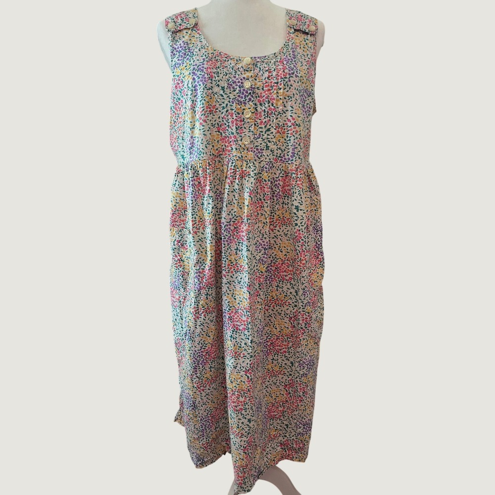 Vintage Bryn Connelly Dress Garden Floral Cottagecore Grannycore XL (Flaws)